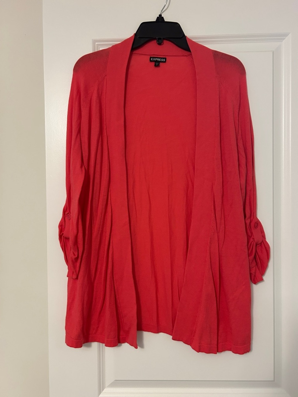 Express Open-Front Coral Lightweight Cardigan